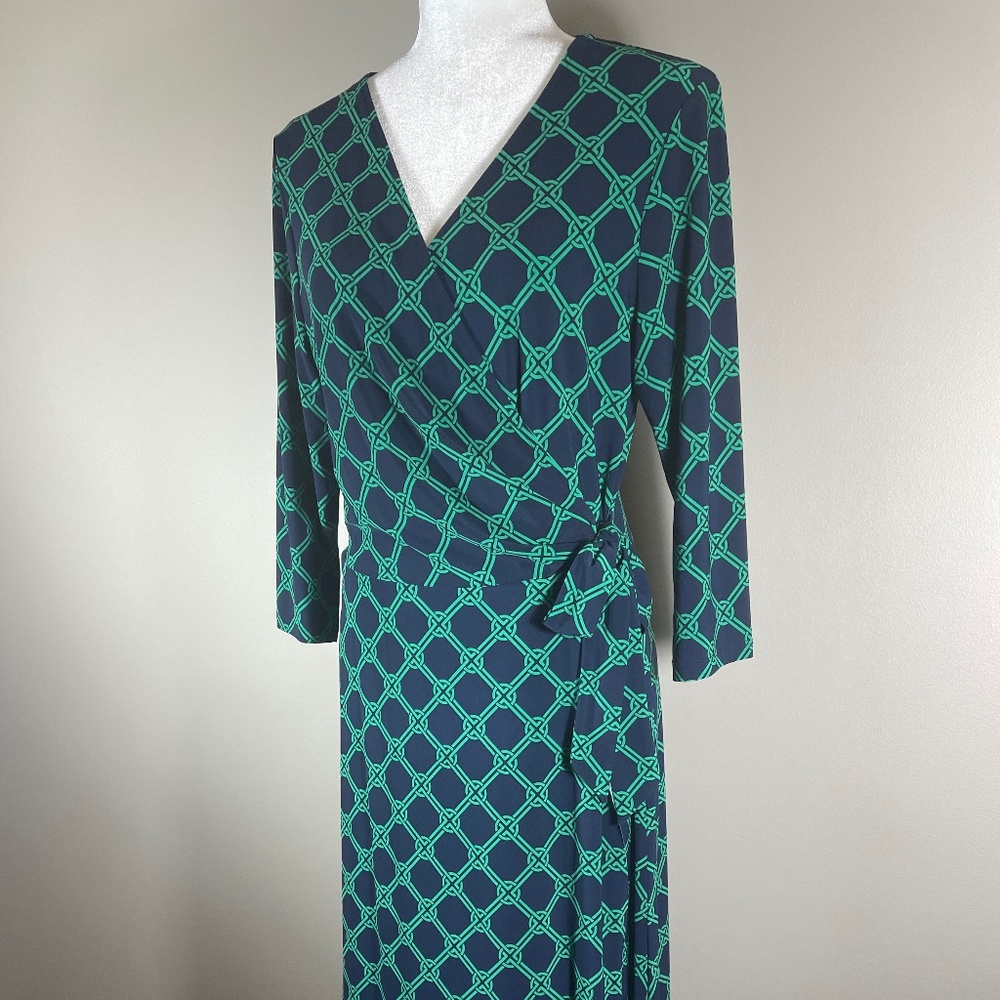 CHAPS Peacock Green Celtic Knot Wrap Dress